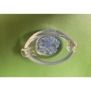 1960s Joe St. Clair Art Glass Ashtray Light Blue Flowers Floral